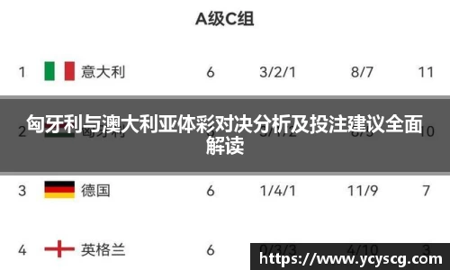 匈牙利与澳大利亚体彩对决分析及投注建议全面解读